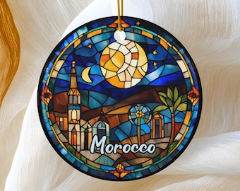 Ornament Marokko, ornament gebrandschilderd glas namaak, Afrika reiscadeau, familievakantie, aandenken erfstuk souvenir keramiek