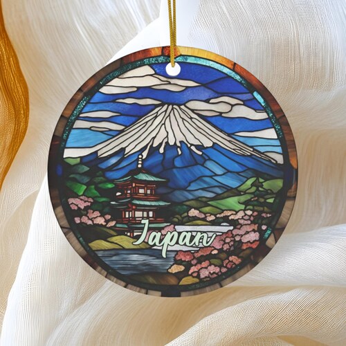 Japan Ornament, Faux Stained Glass Christmas Tree Ornament, Holiday Ornament, Vacation Keepsake Souvenir Gift, Ceramic Ornament