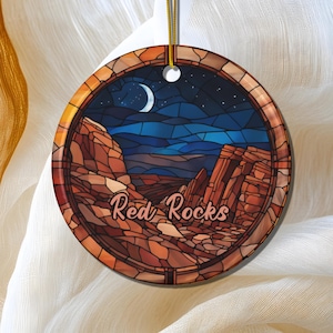 Red Rocks Ornament, Christmas Tree Ornament, Holiday Ornament, Colorado Night Sky Vacation Keepsake Souvenir Gift, Ceramic Ornament
