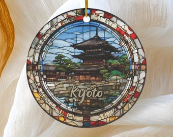 Kyoto Ornament, Faux Stained Glass Christmas Tree Ornament, Holiday Ornament, Vacation Keepsake Souvenir Gift, Ceramic Ornament