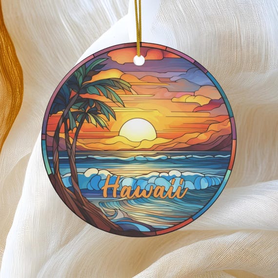 Hawaii Ornament, Vacation Gift, Ceramic Christmas Tree Ornament
