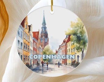Copenhagen Ornament, Denmark Vacation Gift, Ceramic Christmas Tree Ornament, Honeymoon Vacay Travel Gift