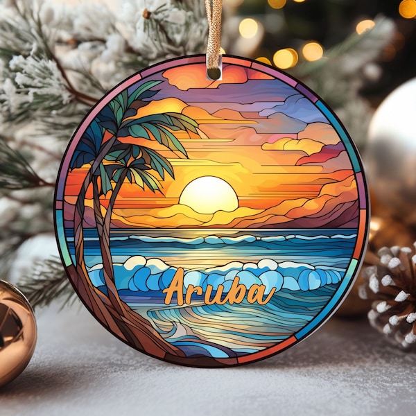Aruba Ornament, Vacation Gift, Ceramic Christmas Tree Ornament, Honeymoon Vacay Travel Gift