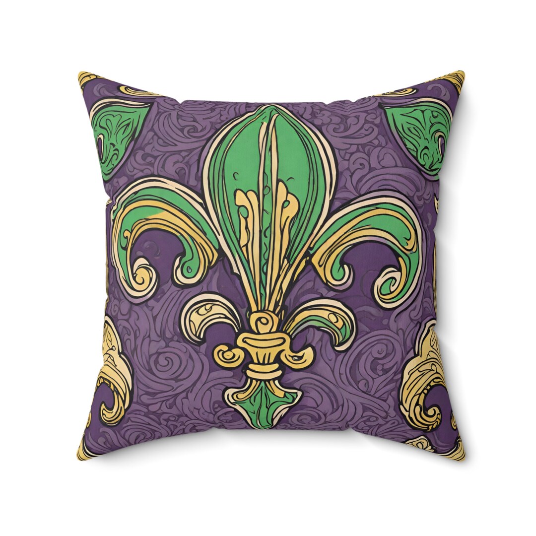 Mardi Gras Pillow. Mardi Gras Decor, Fleur De Lis NOLA Purple Carnival