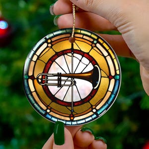 Trombone Ornament, Musical Christmas Tree Ornament, Music Holiday Gift, Keepsake Souvenir Gift, Ceramic Ornament