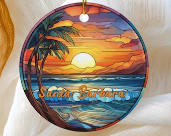 Santa Barbara Ornament, Christmas Tree Ornament, Holiday Ornament, California Vacation Keepsake Souvenir Gift, Ceramic Ornament