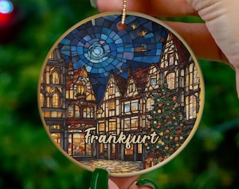 Frankfurt Ornament, Germany Travel GIft, Family Vacation Trip, Keepsake Heirloom Souvenir Ceramic