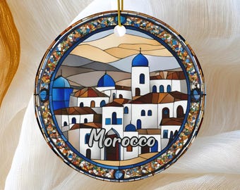 Morocco Ornament, Faux Stained Glass Ornament, Africa Travel GIft, Family Vacation Trip, Keepsake Heirloom Souvenir Ceramic
