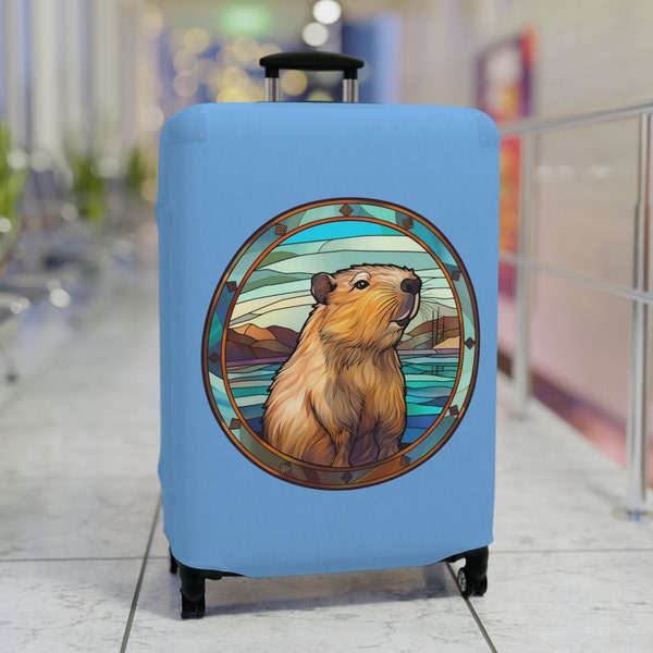 Capybara Luggage Cover, Printed Faux Stained Glass, Travel Gift, Funny Animal Vacation Gifts, Unique Colorful Trip Gifts