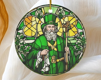 St Patrick Ornament, Faux Stained Glass Ornament, Ireland St Patricks Day Holiday Gift Idea, Heirloom Keepsake, Round Ceramic, Irish Decor
