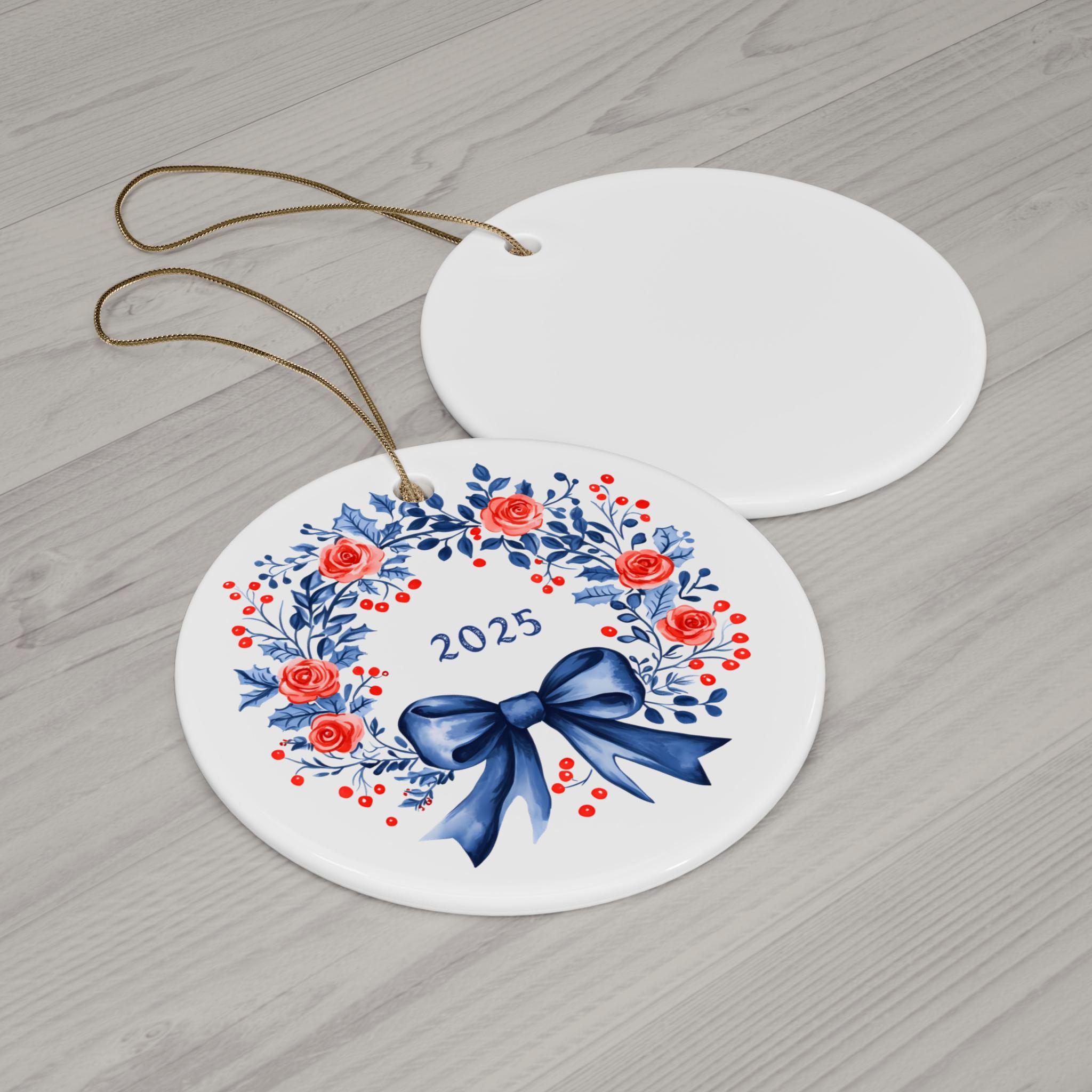 クリスマスリースツリーオーナメント、2025年入りオーナメント、ブルー