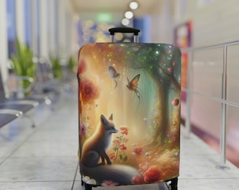 Enchanted Forest Luggage Cover, Travel Gift, Unique Fantasy Fox Suitcase Protector