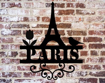 Paris Eiffel Tower Metal Wall Art, Rustic Europe Wall Art Decor, Copper Silver Red White Options