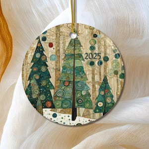 Décoration de Noël 2026, boules de sapin datées, ornement en céramique, cadeau familial inspiré de Klimt à glisser dans une chaussette de Noël
