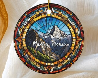 Peru Ornament, Machu Mountains Christmas Tree Ornament, Holiday Ornament, Vacation Keepsake Souvenir Gift, Ceramic Ornament