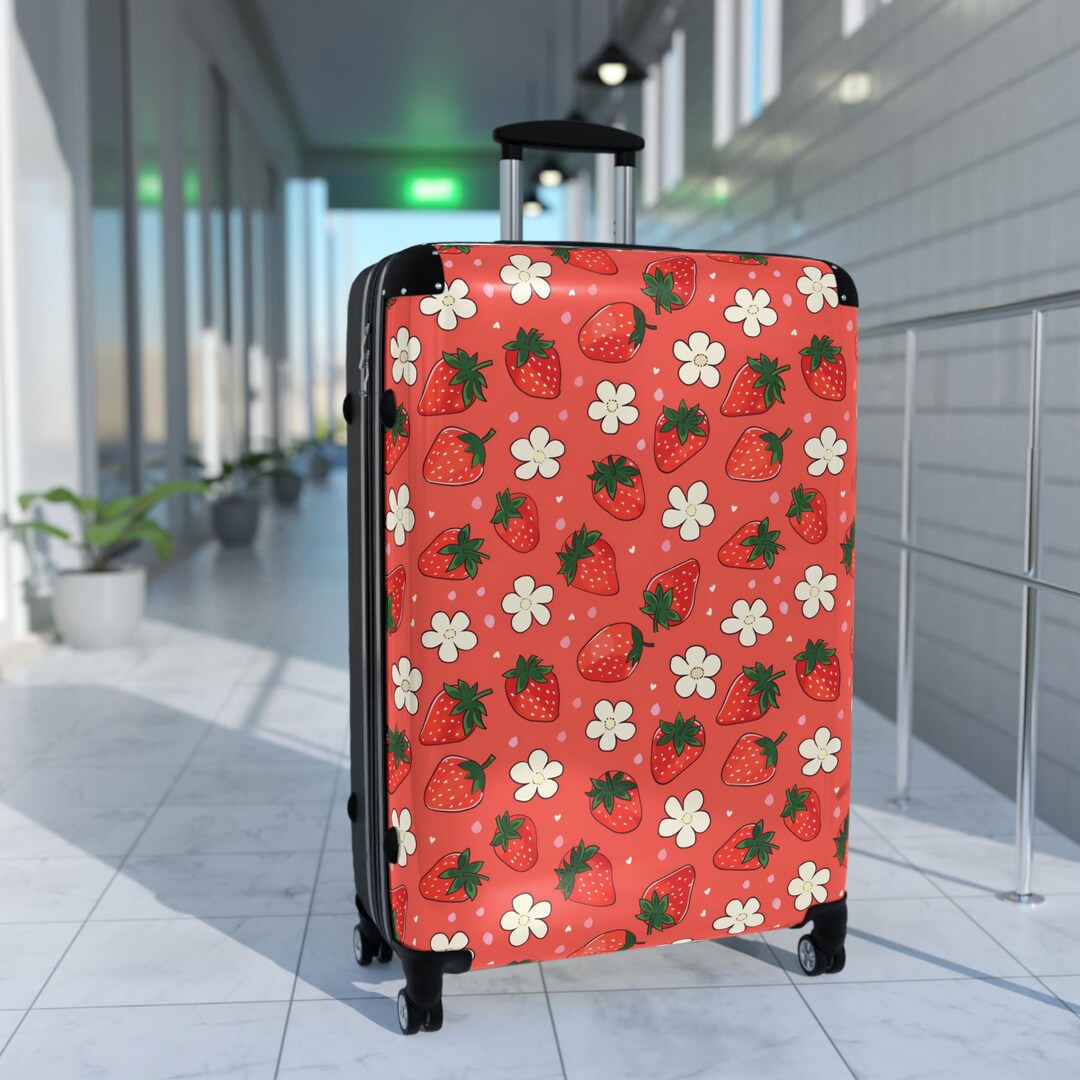 Valigia rigida con stampa a fragola, regalo da viaggio per donna
