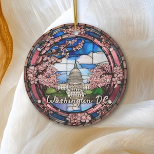 Washington DC Ornament, Capital Faux Stained Glass Ornament, Vacation Gift, Ceramic Christmas Tree Ornament, Family Vacay Travel Gift