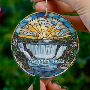 Niagara Falls Ornament, Faux Stained Glass Ornament, Holiday Gift Idea, Heirloom Keepsake, Round Ceramic, Gift Idea