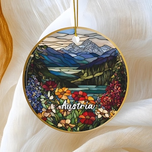Austria Ornament, Beautiful Faux-Stained Glass Austrian Ornament, Travel Gift Souvenir, Romantic Family Trip Souvenir Keepsake