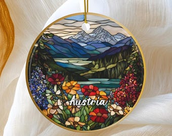 Austria Ornament, Beautiful Faux-Stained Glass Austrian Ornament, Travel Gift Souvenir, Romantic Family Trip Souvenir Keepsake