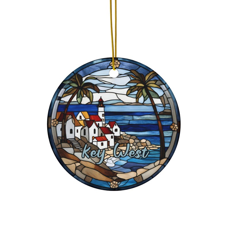 Key West Ornament, Florida Ornament, Family Travel Gift, Round Ceramic