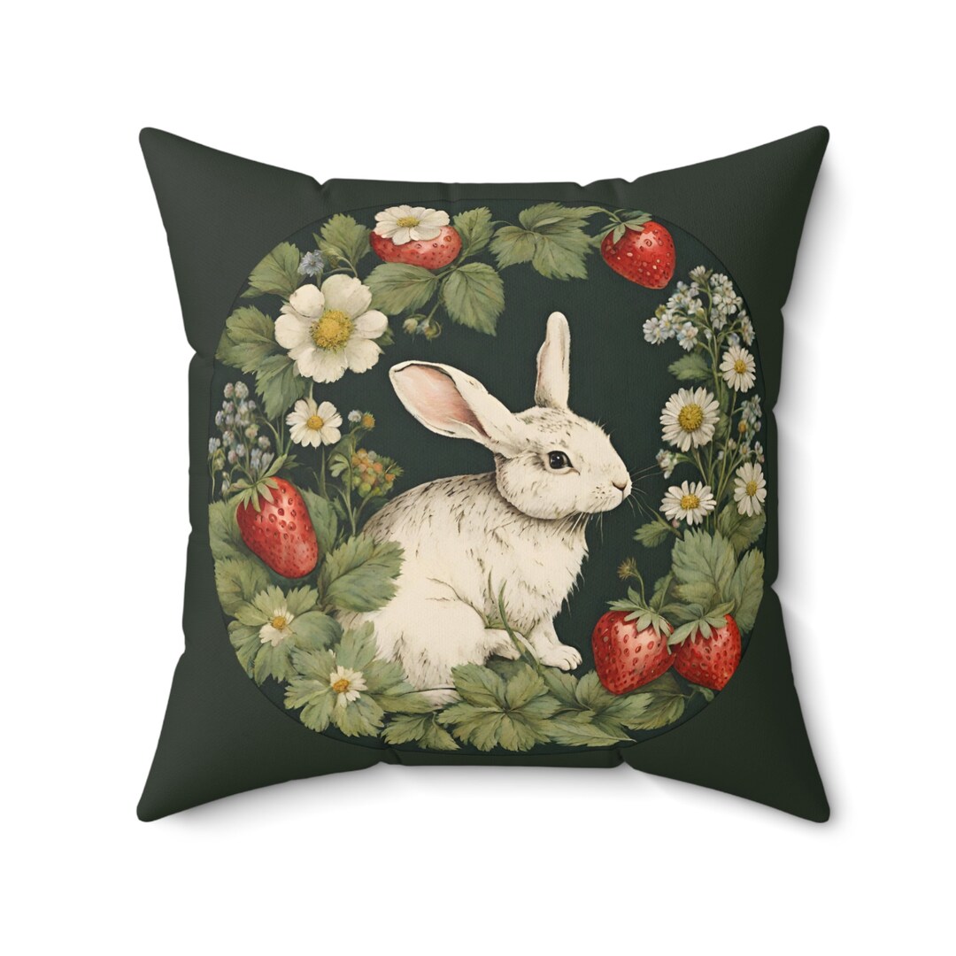 Rustic Botanical Rabbit Pillow. Cute French Country Decor, Green Garden ...