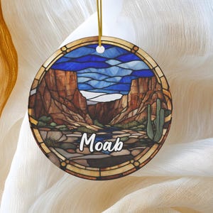 Moab Ornament, Faux Stained Glass, Christmas Tree Ornament, Holiday Ornament, Vacation Keepsake Souvenir Gift, Ceramic Ornament