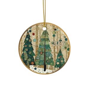2026 Christmas Ornament, Dated Christmas Tree Baubles, Ceramic Ornament, Klimt-inspired Family Gift Stocking Stuffers