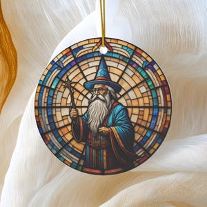 Wizard Ornament, Faux Stained Glass Christmas Tree Ornament, Unique Magical Christmas Gift