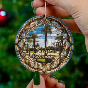 Pacific Palisades Ornament, California Golf Ornament, Family Travel Gift, Round Ceramic Heirloom Keepsake Gift
