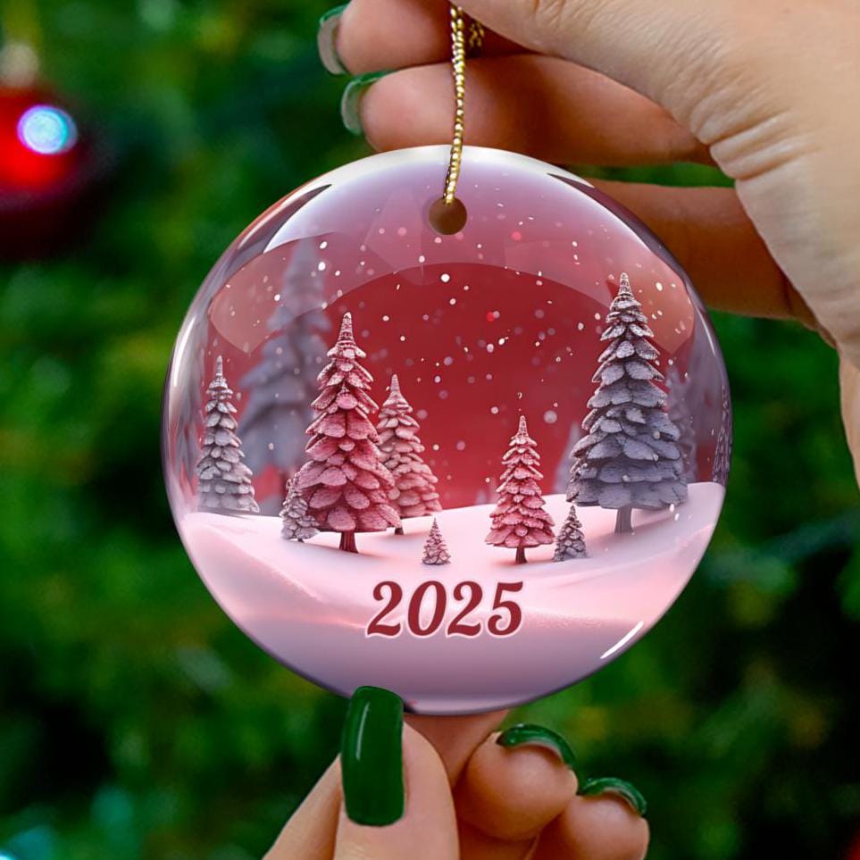 Décoration De Noël Ronde En Céramique 7,6 Cm - Porcelaine Blanche Avec Ruban Doré - Idée Cadeau Dans Boîte