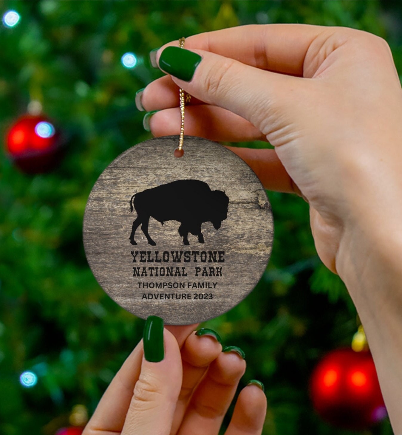 Custom Yellowstone Ornament, Yellowstone Gift, National Park Gift, Christmas Ornament, Family Trip, Ceramic Buffalo Ornament