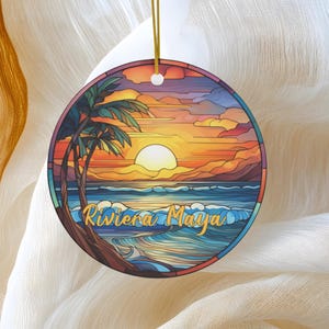 Riviera Maya Ornament, Vacation Gift, Ceramic Christmas Tree Ornament, Honeymoon Vacay Travel Gift