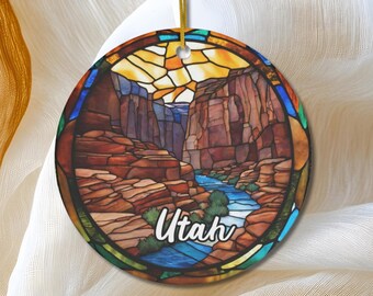 Utah Ornament, Faux Stained Glass, Christmas Tree Ornament, Holiday Ornament, Vacation Keepsake Souvenir Gift, Ceramic Ornament