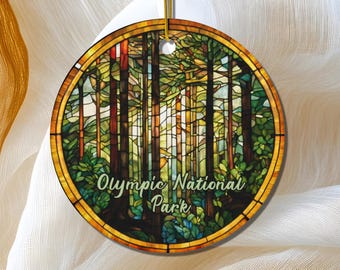 Olympic National Park Ornament, Washington Forest Ornament, Family Travel Gift, Round Ceramic Heirloom Keepsake Gift