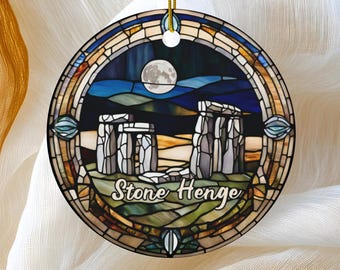 Stonehenge Ornament, United Kingdom Coast Gift, Faux Stained Glass Keepsake, Travel Gifts, Family Trip