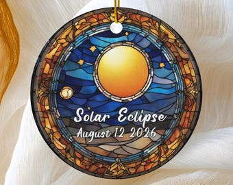 Solar Eclipse Ornament, Custom Dated August 2026 Decoration, Holiday Gift Idea, Travel Gift Keepsake