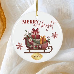 Ornement de Noël en patchwork représentant le traîneau du Père Noël, souvenir cadeau 2026, décorations de sapin de Noël en céramique