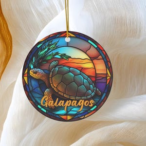 Galapagos Ornament, Galapagos Islands Ecuador Gift, Faux Stained Glass Winter Village Keepsake Heirloom Gift, Travel Gift Souvenir
