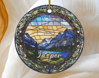 Jasper Ornament, Faux Stained Glass Ornament, Canadian National Park Gift, Holiday Gift Idea, Heirloom Keepsake, Round Ceramic, Decor