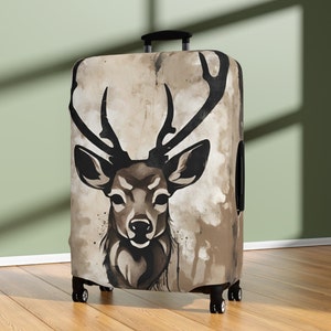 Herten grunge bruin houtskool grijs bagagehoes, jacht heren reiscadeau, unieke stijlvolle kofferbeschermer