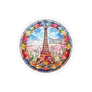 Parijs sticker, vinyl buitensticker, faux glas-in-loodstijl, reiscadeau, auto-accessoires