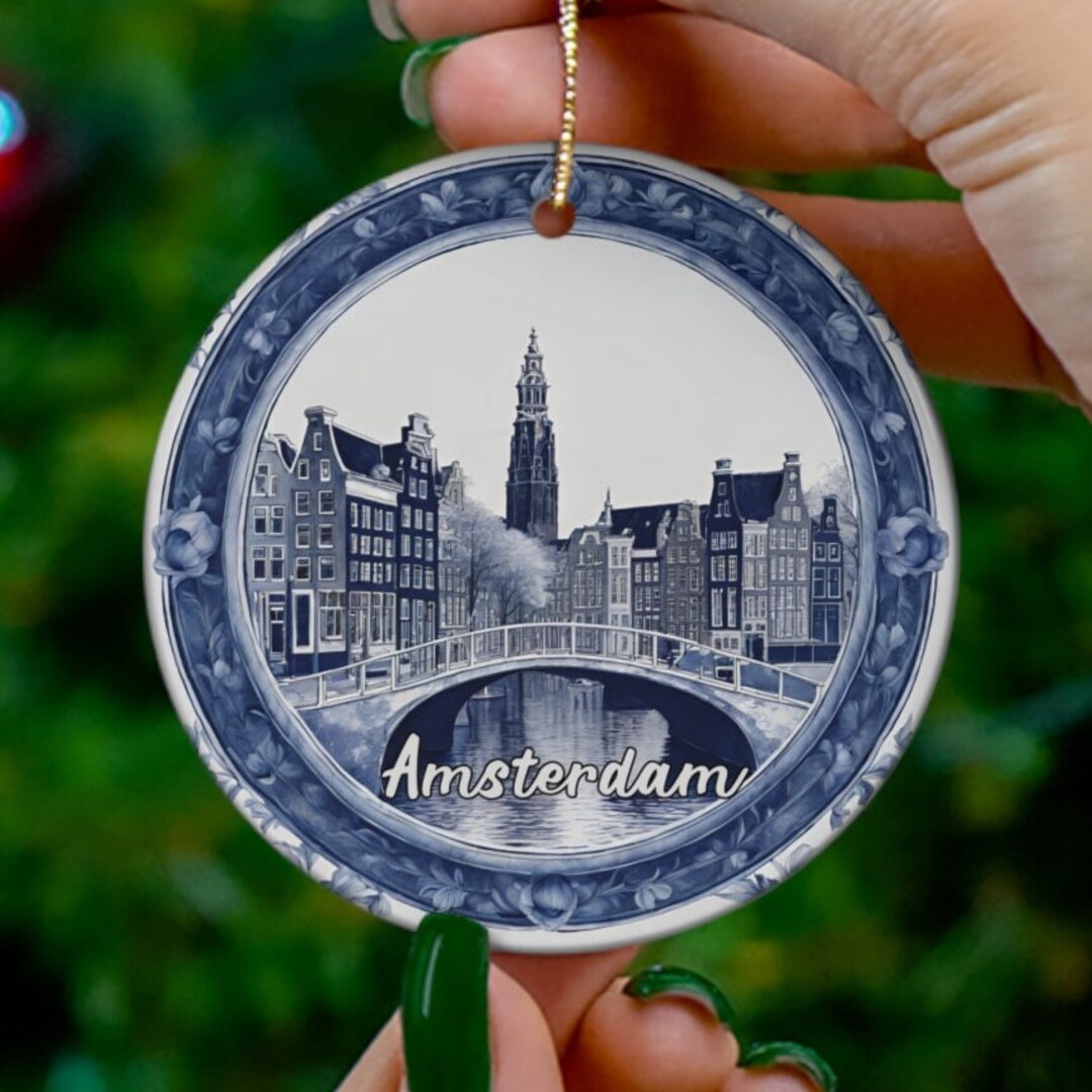 Amsterdam Ornament, Classic Blue Ceramic Christmas Decoration, Holiday