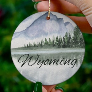 Wyoming Ornament, 2023 Christmas Decoration, Holiday Gift Idea, Heirloom Keepsake, Round Ceramic, Gift Exchange, Gift Idea