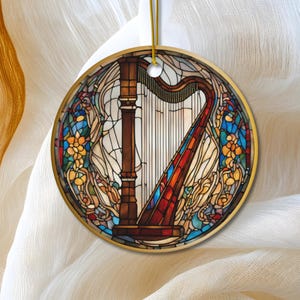 Harp Ornament, Musical Christmas Tree Ornament, Music Holiday Gift, Keepsake Souvenir Gift, Ceramic Ornament