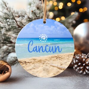Cancun Ornament, Vacation Gift, Ceramic Christmas Tree Ornament, Vacay Travel Gift