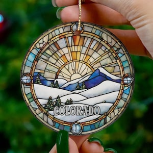 Colorado Ornament, Holiday Ornaments, Sunburst Winter Christmas Tree Keepsake, Travel Gift Stocking Stuffer