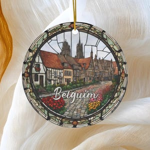 Ornement Belgique, Ornement effet teint, Cadeau de vacances, Ornement d'arbre de Noël en céramique, Voyage de lune de miel, Cadeau souvenir