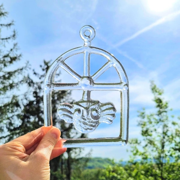 Kosta Boda Eule Sonnenfänger, Glas Fensterbild Eule, Vintage Glas Sonnenfänger, Geschenk für Eulenliebhaber, Geschenk für Eulenfan