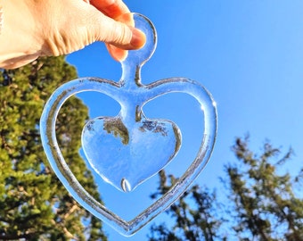 Kosta Boda Heart Suncatcher, Heart Shaped Sun Catcher, Hand Poured Glass Ornament, Valentine's Day Gift, Gift for Her